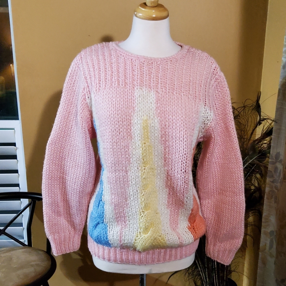 Vintage 80s Jeff Laurent Pastel Knit Long Sleeve Sweater